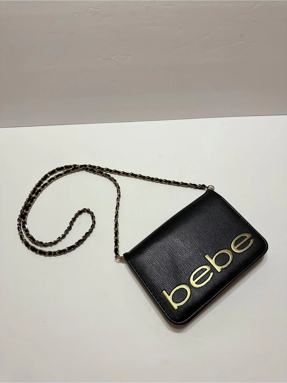 bebe black w Gold Logo Chain Crossbody Bag